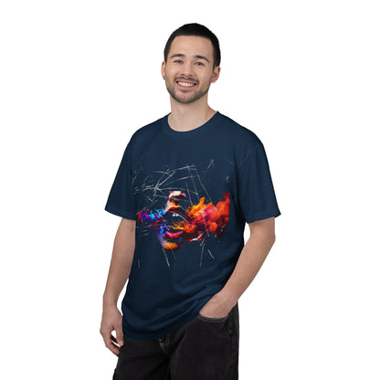 Abstract Fiery Kiss T-Shirt — Colorful Smoke Face Graphic Tee