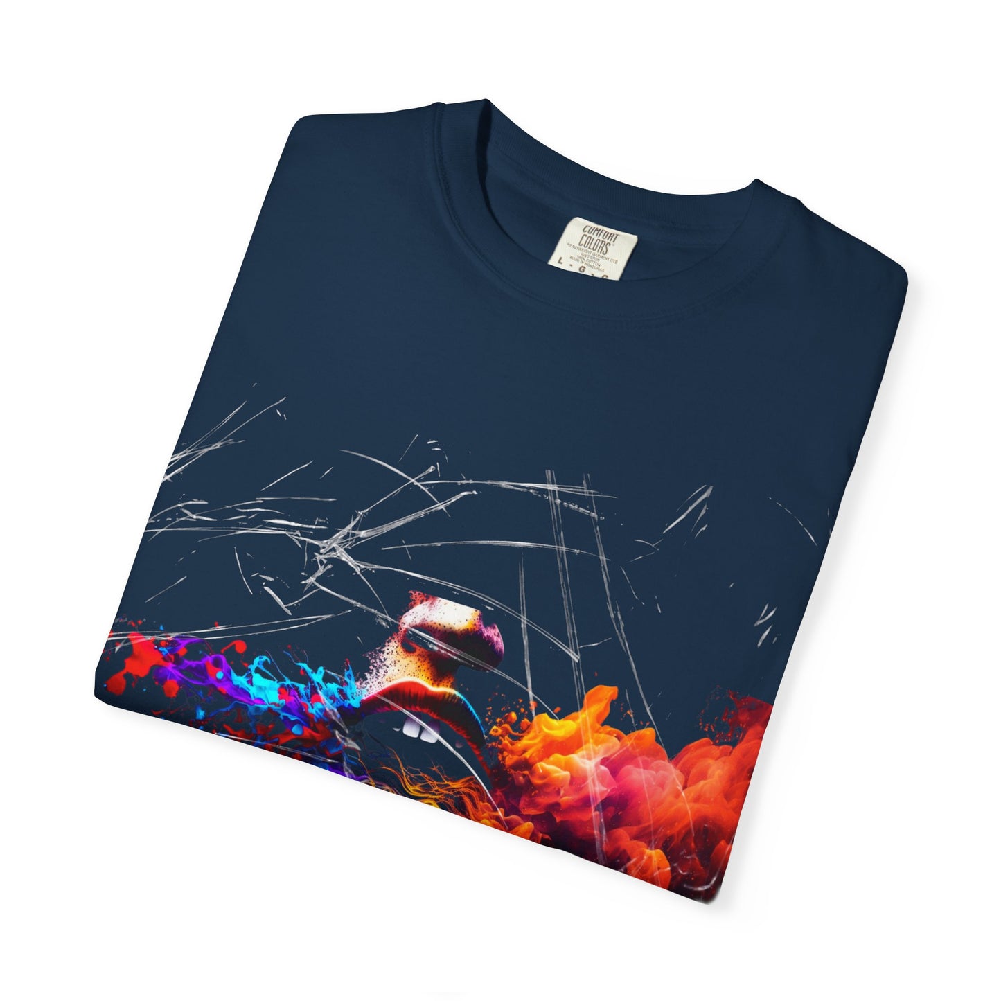 Abstract Fiery Kiss T-Shirt — Colorful Smoke Face Graphic Tee