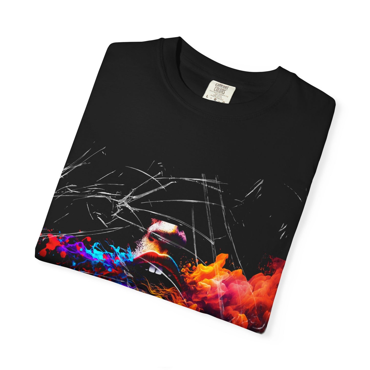 Abstract Fiery Kiss T-Shirt — Colorful Smoke Face Graphic Tee